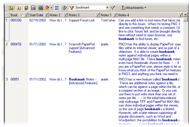 Screenshot of FNO showing the Support Forum bookmark notes collection